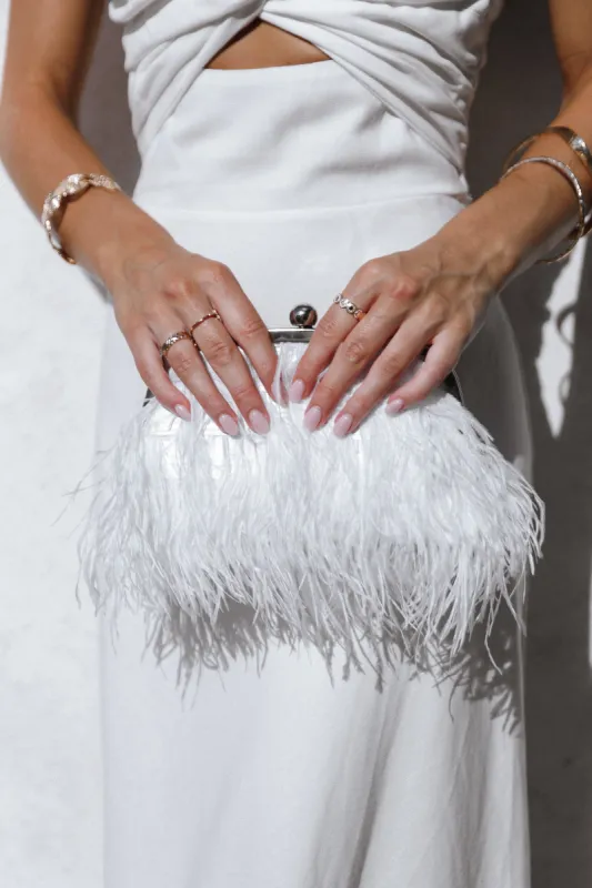 Evelyn Feather Bag - White sold by Petal & Pup
