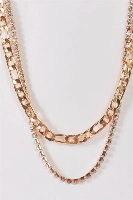 Rhinestone Chain Necklace Set - Gold sold by Petal & Pup