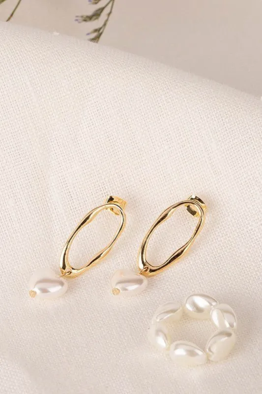 Heart Earring and Ring Set - Pearl sold by Petal & Pup