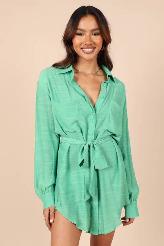 Cornelia Pocket Shirt Mini Dress - Green sold by Petal & Pup