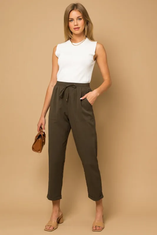 Leah High Waisted Pants - Dark Olive made by Petal & Pup