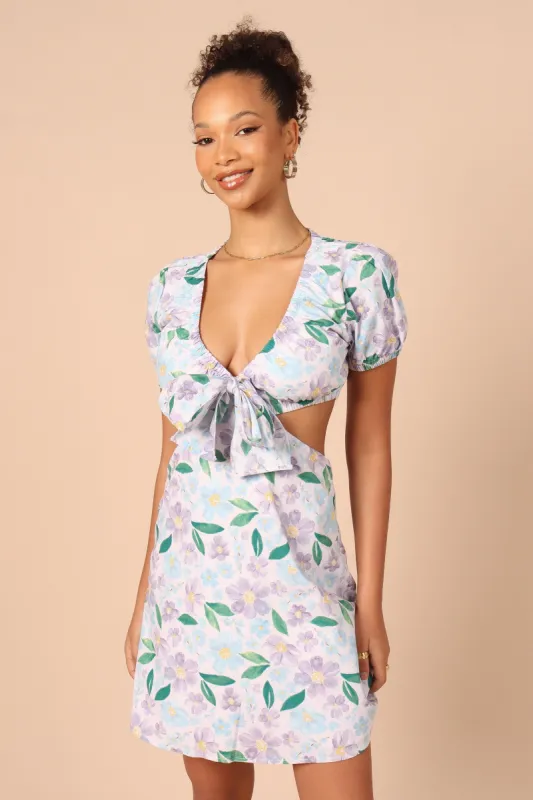 Adanna Tie Front Mini Dress - Blue Floral sold by Petal & Pup