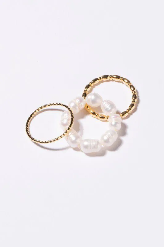 Pearl Ring Set - Gold sold by Petal & Pup