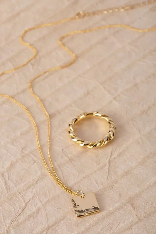 Pendant Necklace and Ring Set - Gold sold by Petal & Pup