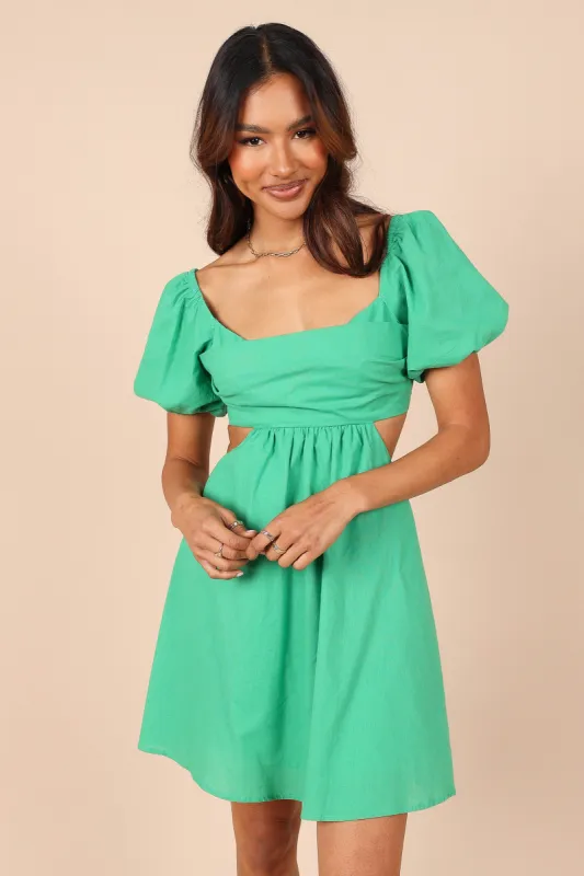 Jeanelle Bust Pleat Cutout Mini Dress - Green sold by Petal & Pup