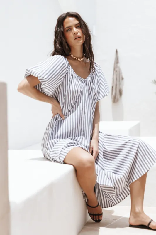 Greta Puff Sleeve Maxi Dress - Black/White sold by Petal & Pup