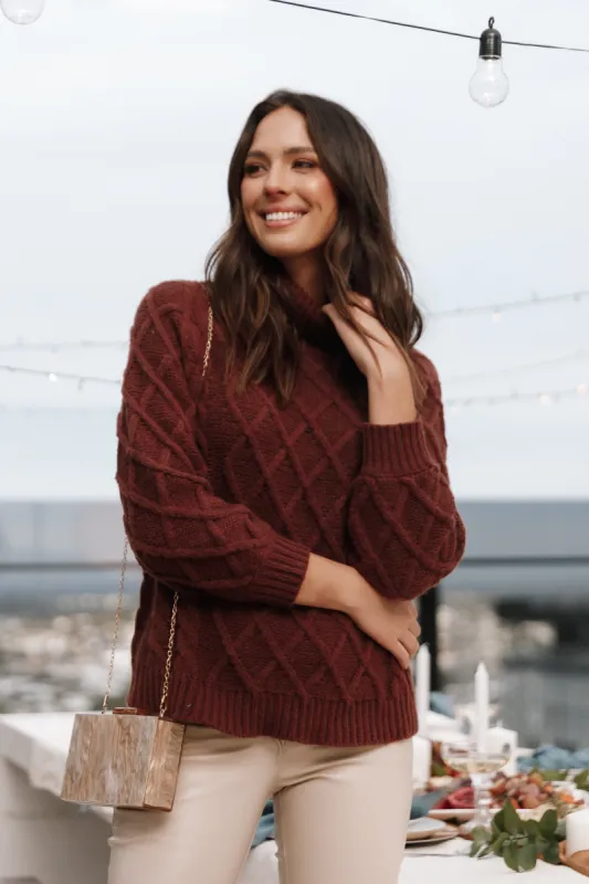 Justine Turtleneck Cable Knit Sweater - Chocolate Brown sold by Petal & Pup