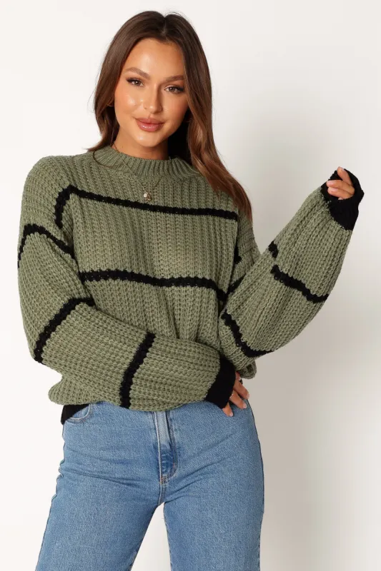 Magdalena Striped Knit Sweater - Khaki sold by Petal & Pup
