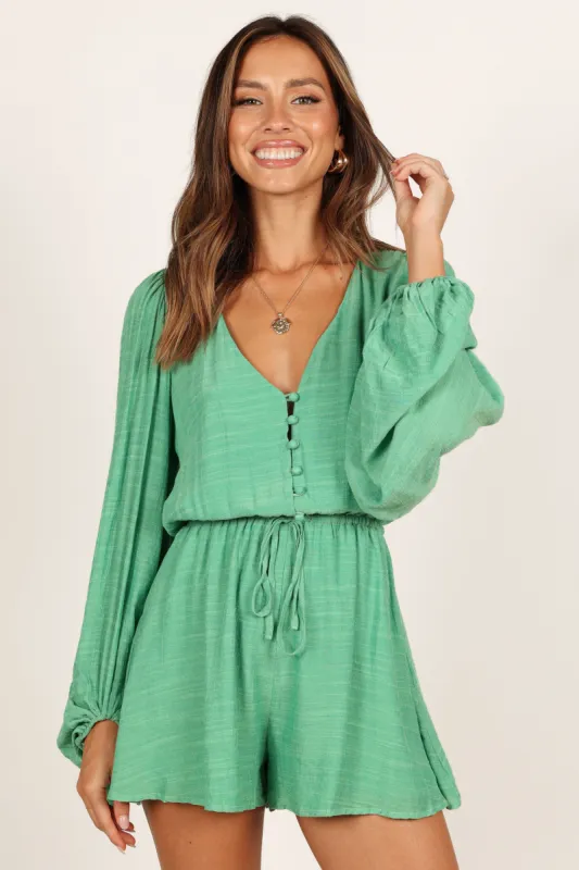 Lunetta Long Sleeve Romper - Green sold by Petal & Pup