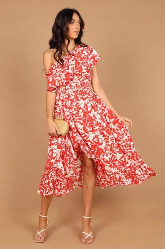 Millie Off Shoulder Tiered Midi Dress - Red Floral sold by Petal & Pup