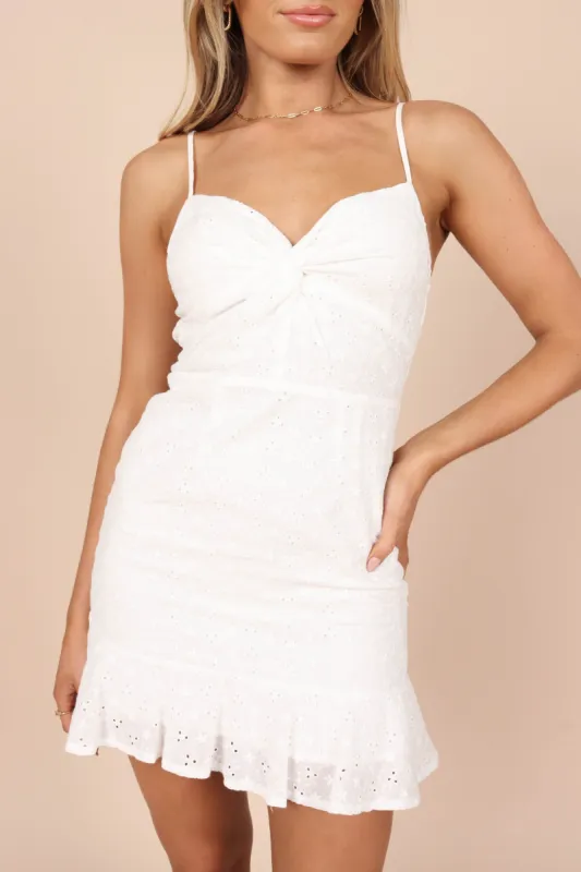 Lulani Eyelet Frill Mini Dress - White sold by Petal & Pup