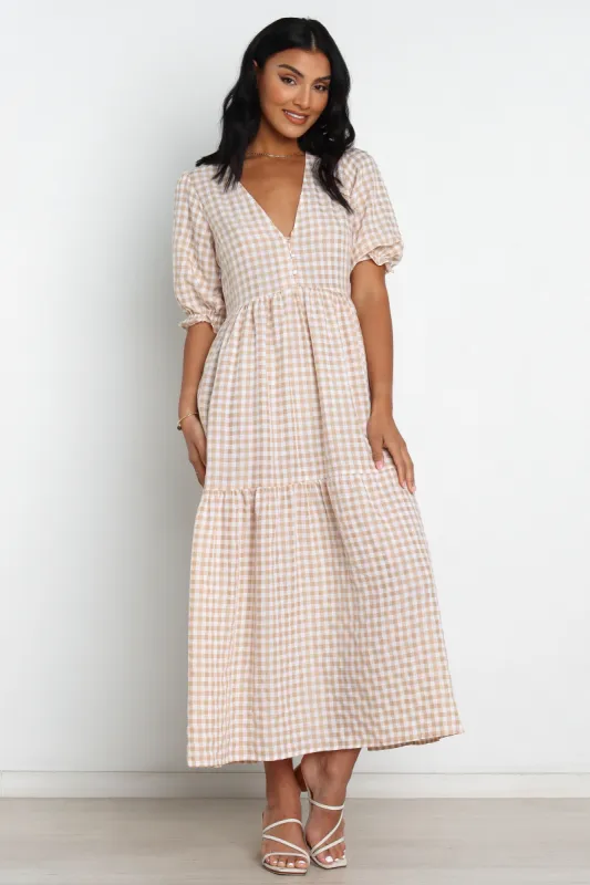 Vontae Dress - Beige Gingham sold by Petal & Pup