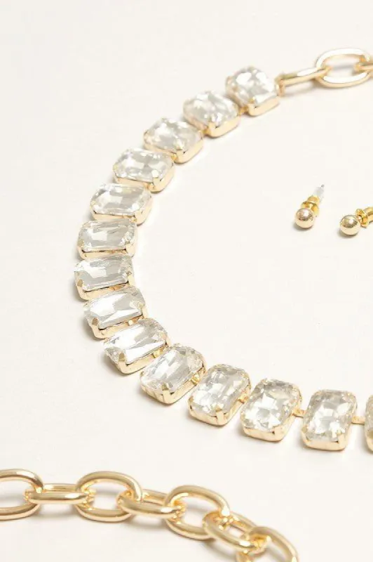 Statement Jewel Necklace & Earring Set - Gold sold by Petal & Pup
