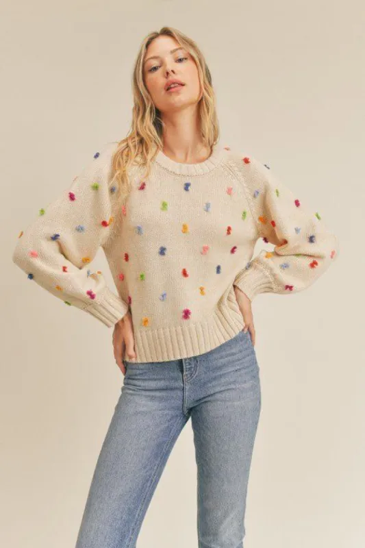 Multi Color Yarn Detailed Knit Sweater - Oat sold by Petal & Pup