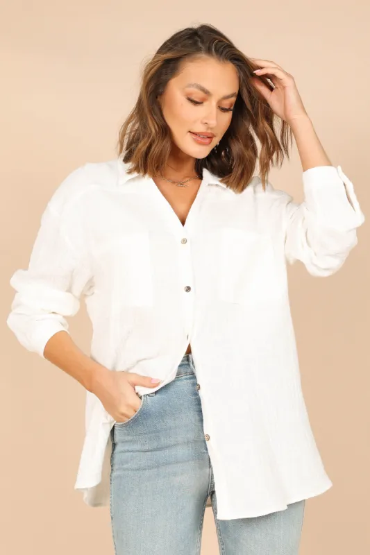 Bobby Button Down Top - White sold by Petal & Pup