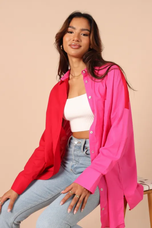 Polly Colour Block Button Down Top - Hot Pink Multi sold by Petal & Pup