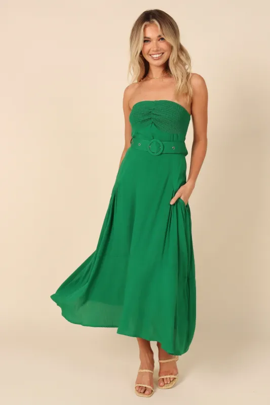 Kate Belted Dress - Green made by Petal & Pup
