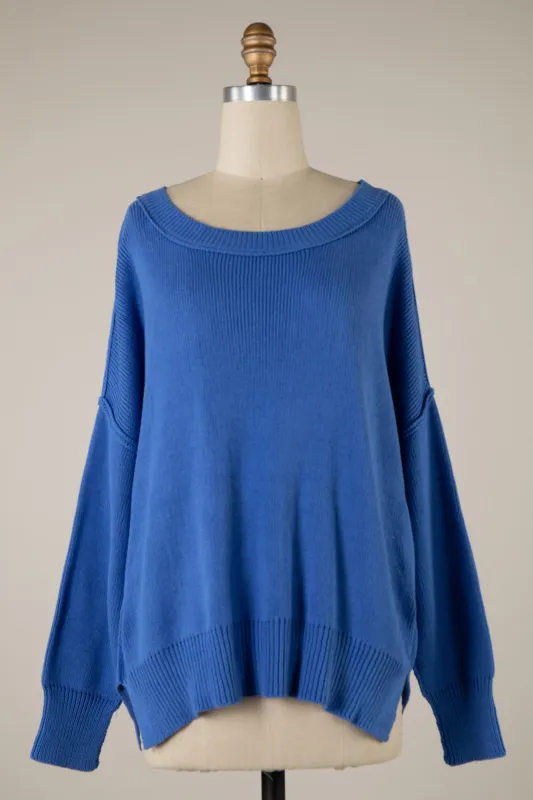 Coffee Date Royal Blue Oversized Sweater sold by Boho Pink