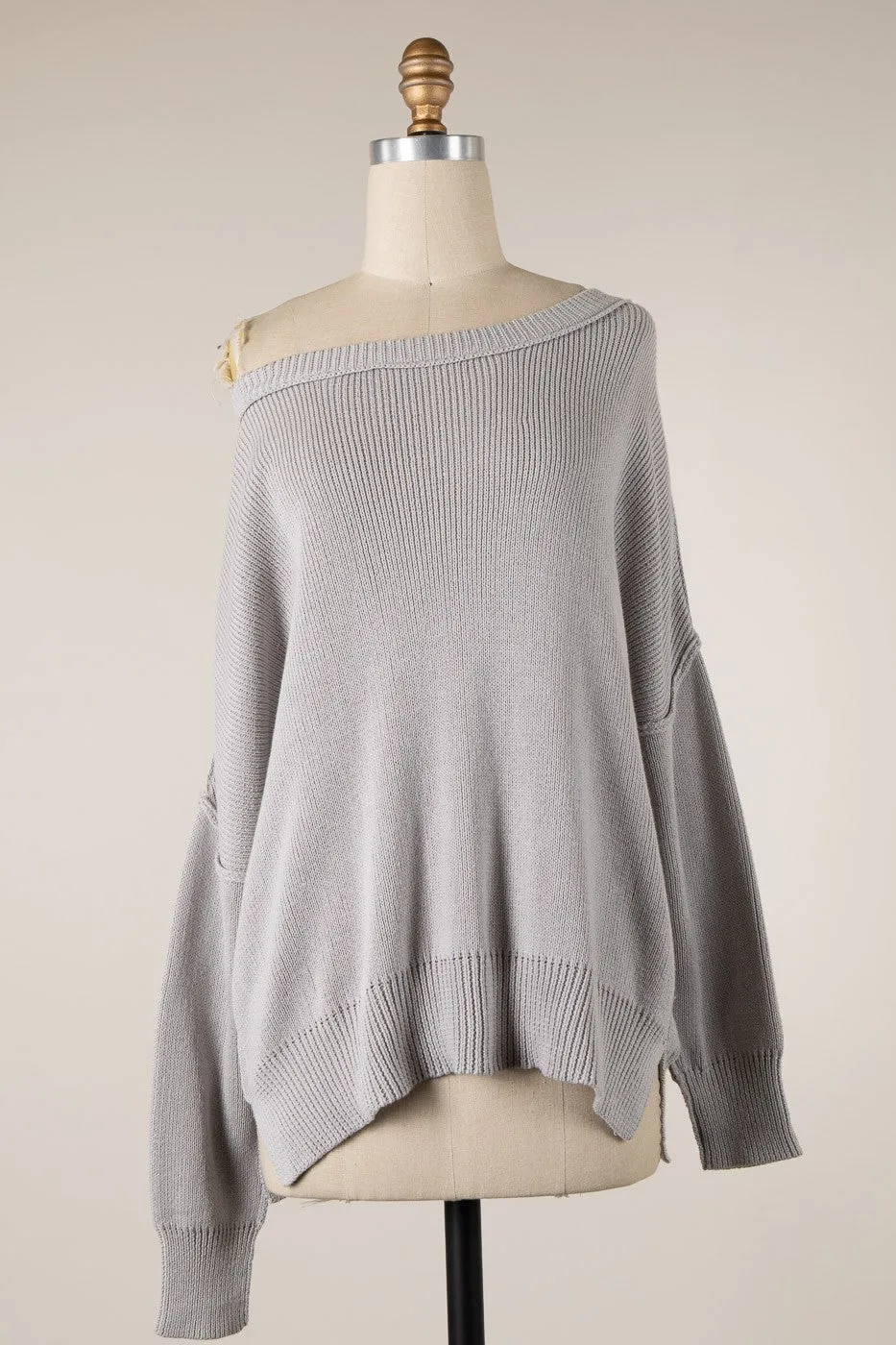 Coffee Date Grey Oversized Sweater sold by Boho Pink