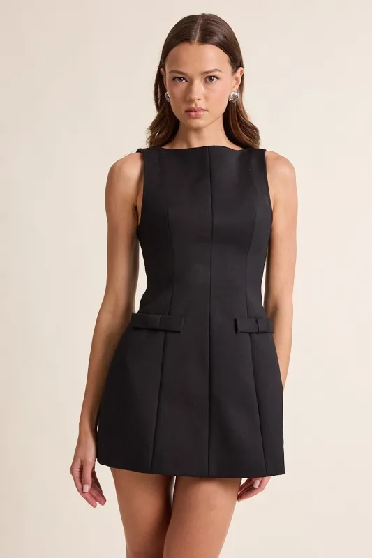 Going Places Black Boat Neck Mini Dress sold by Boho Pink