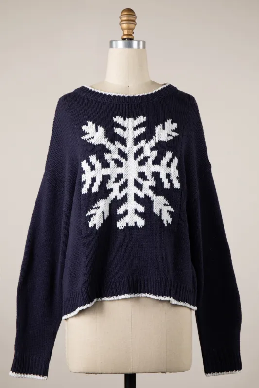 Snowflake Navy Oversized Pullover Sweater made by Miracle