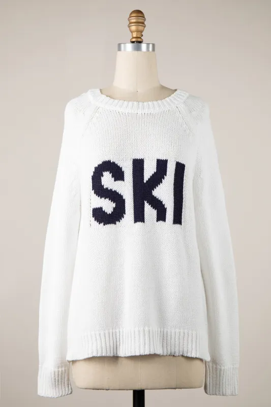 Ski White Oversized Pullover Sweater sold by Boho Pink