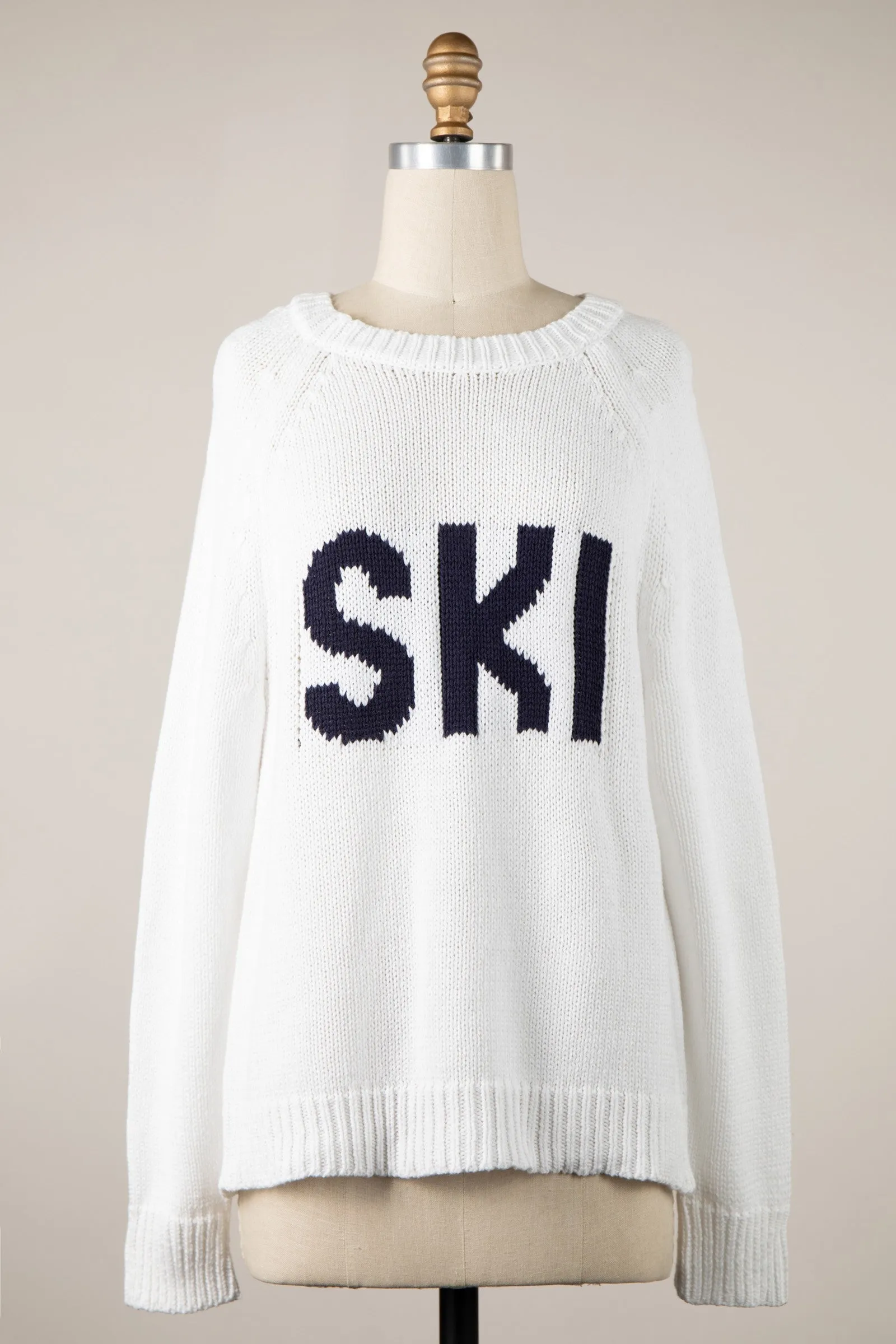 Ski White Oversized Pullover Sweater sold by Boho Pink