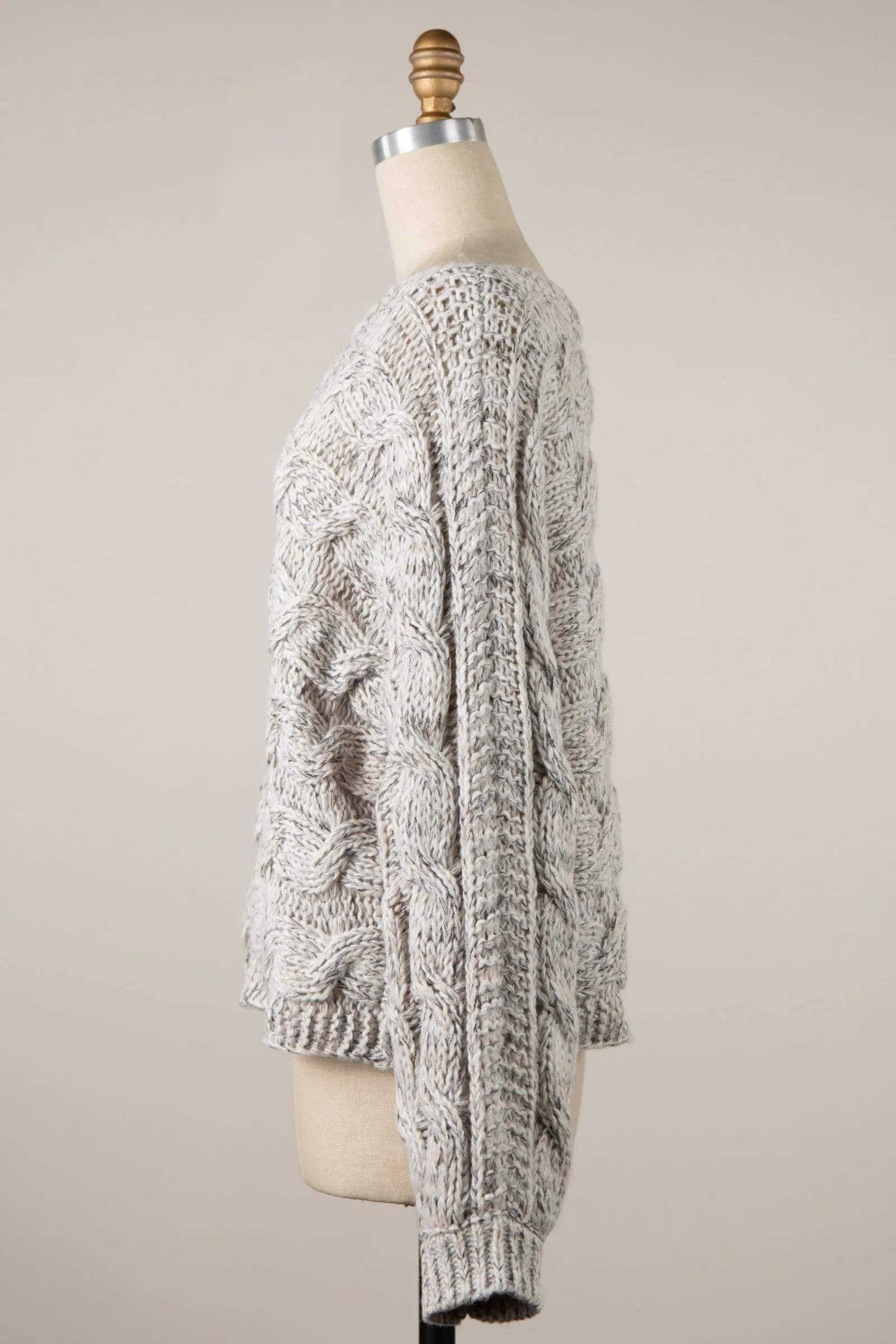 Willow Beige Oversized Cable Knit Sweater sold by Boho Pink product image thumbnail 4