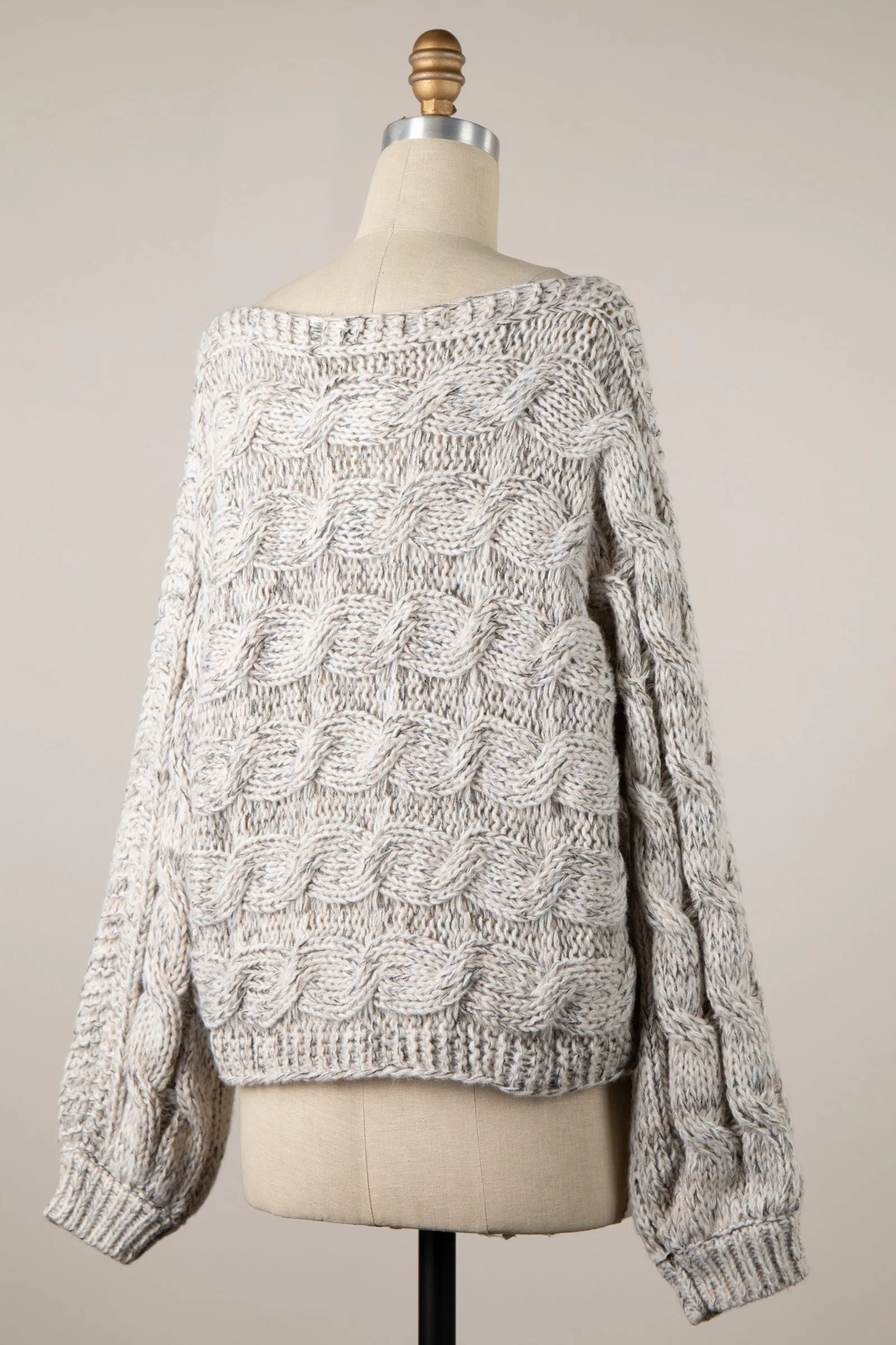 Willow Beige Oversized Cable Knit Sweater sold by Boho Pink product image thumbnail 3