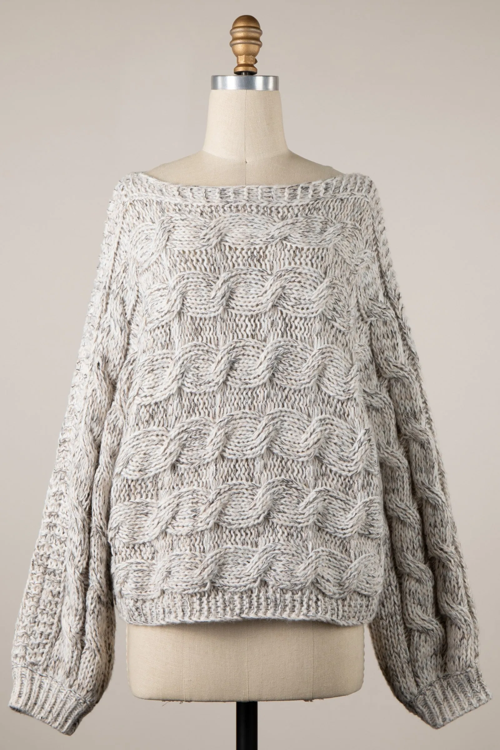 Willow Beige Oversized Cable Knit Sweater sold by Boho Pink product image thumbnail 2