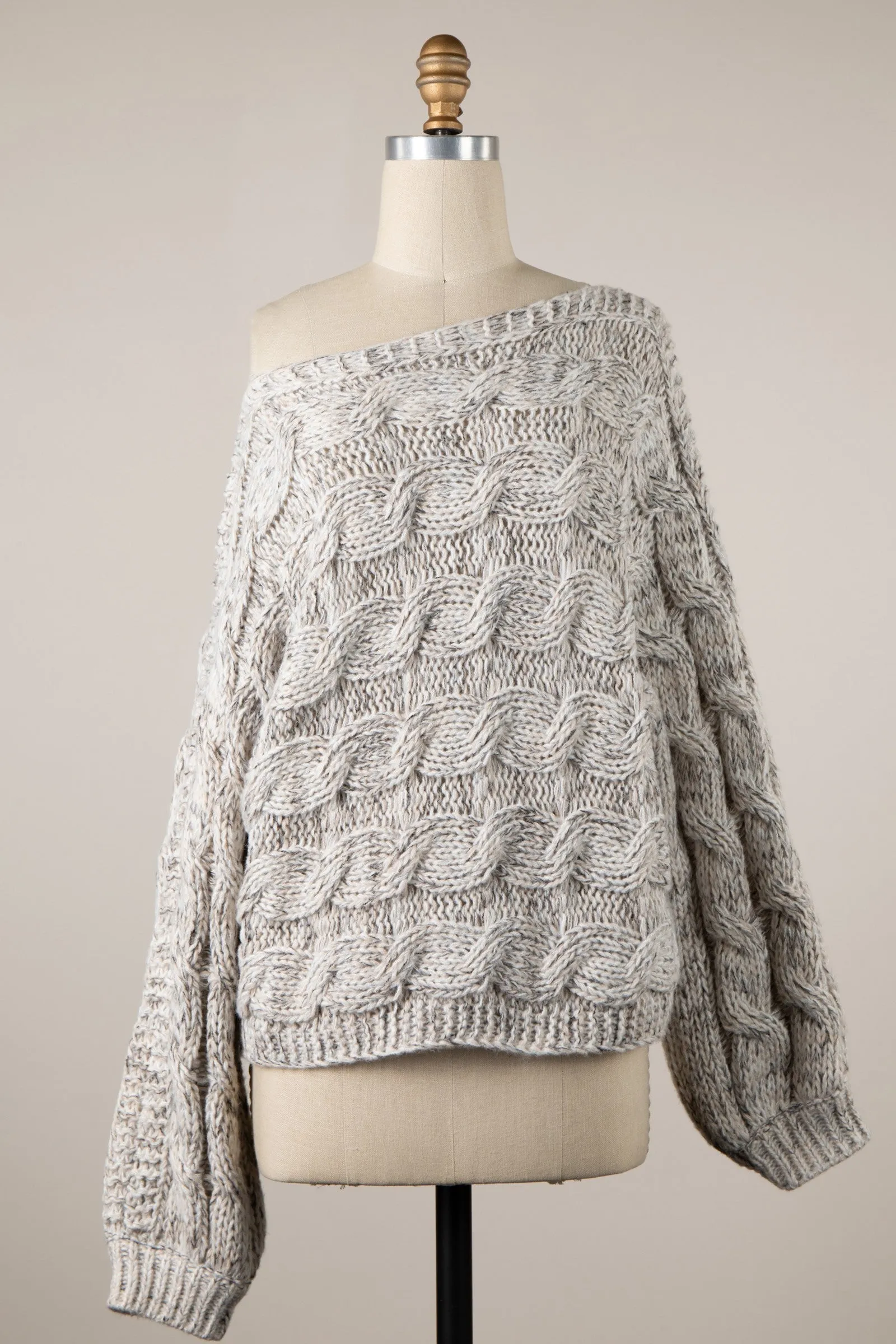 Willow Beige Oversized Cable Knit Sweater sold by Boho Pink