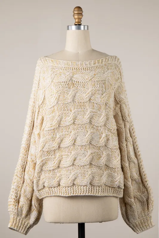 Willow Light Yellow Oversized Cable Knit Sweater sold by Boho Pink
