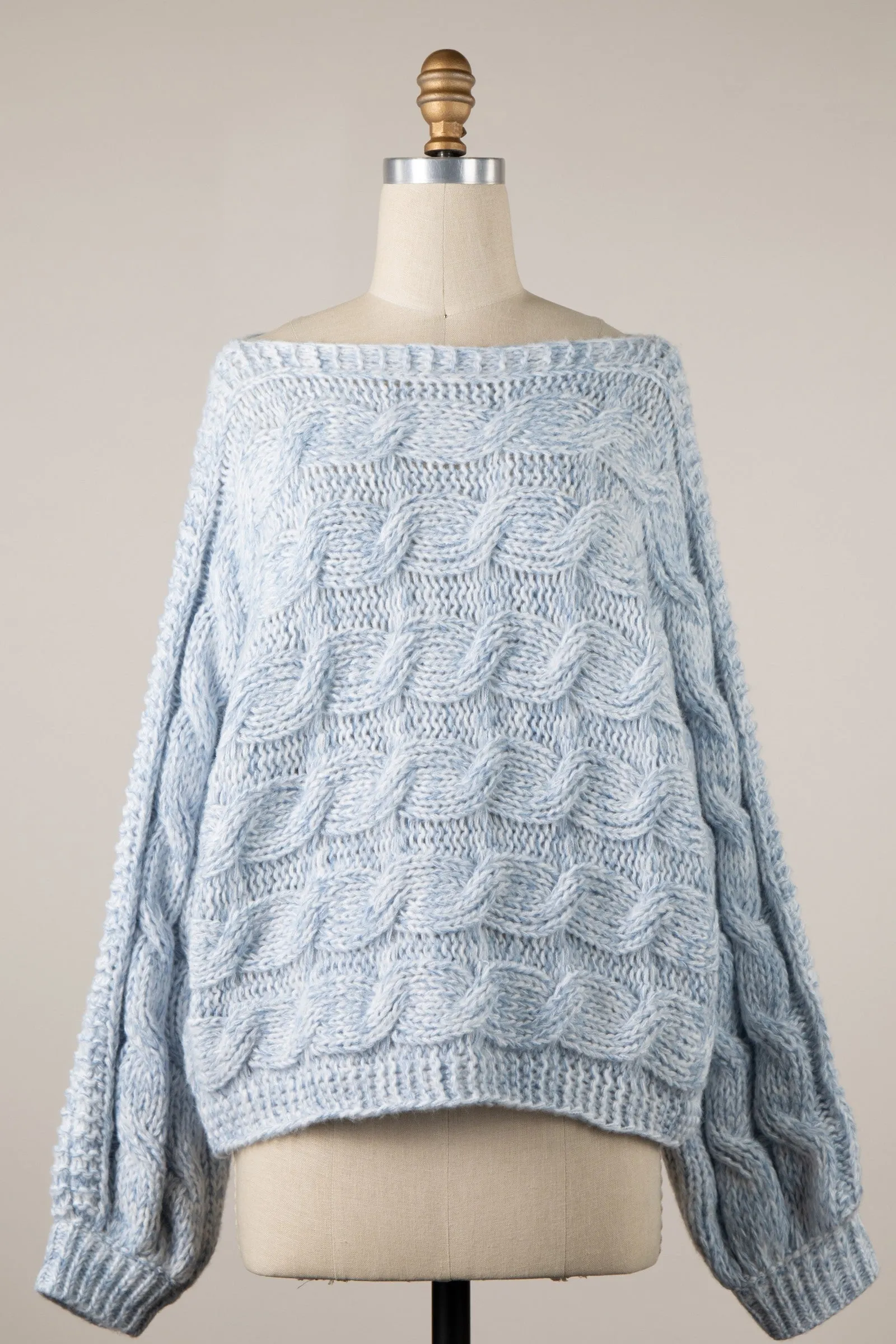 Willow Light Blue Oversized Cable Knit Sweater sold by Boho Pink