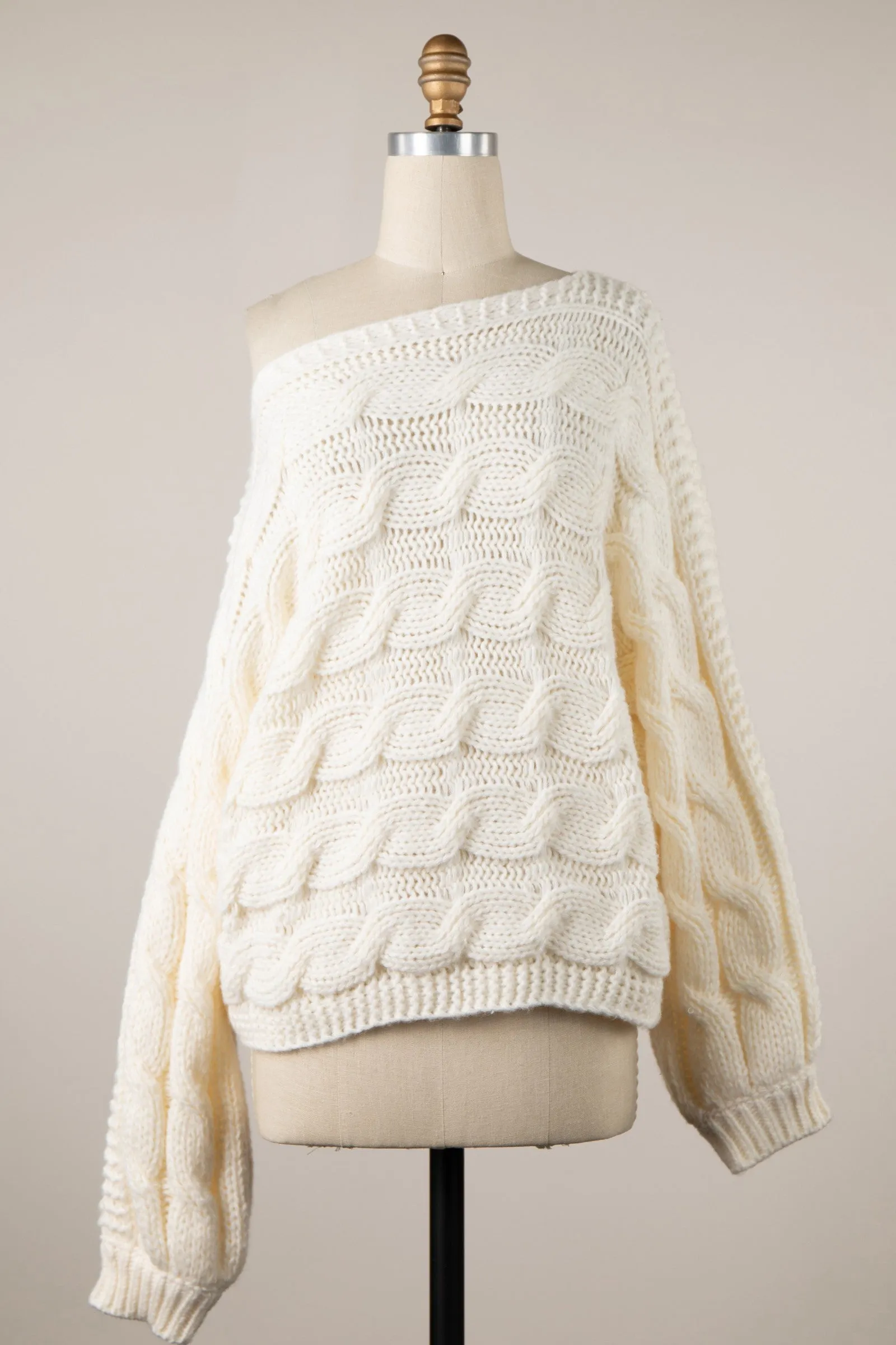 Willow Cream Oversized Cable Knit Sweater sold by Boho Pink