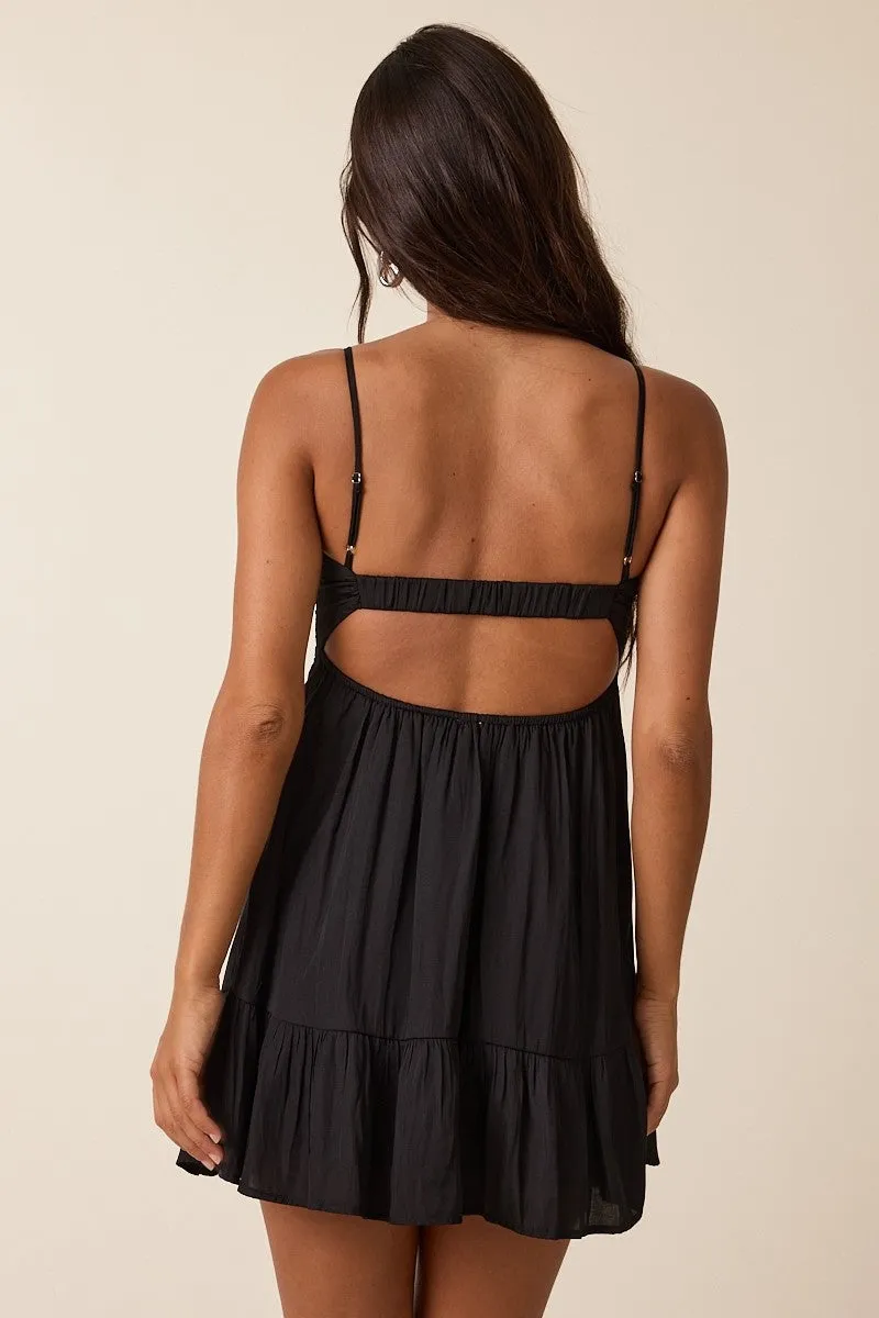 Gracie Black Satin Cami Mini Dress sold by Boho Pink product image thumbnail 4