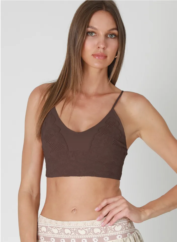 NIKIBIKI Brown Lace Embroidered Bralette sold by Boho Pink