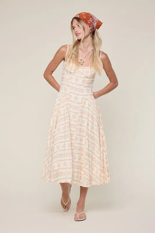 Phia Orange Boho Print Corset Midi Dress sold by Boho Pink