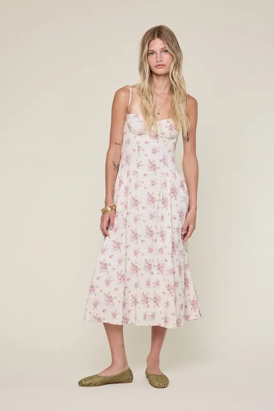 Phia Purple Floral Corset Midi Dress sold by Boho Pink