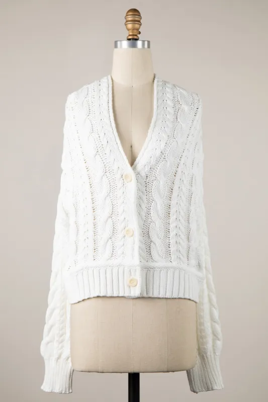Chilton White Cable Knit Cardigan Sweater sold by Boho Pink