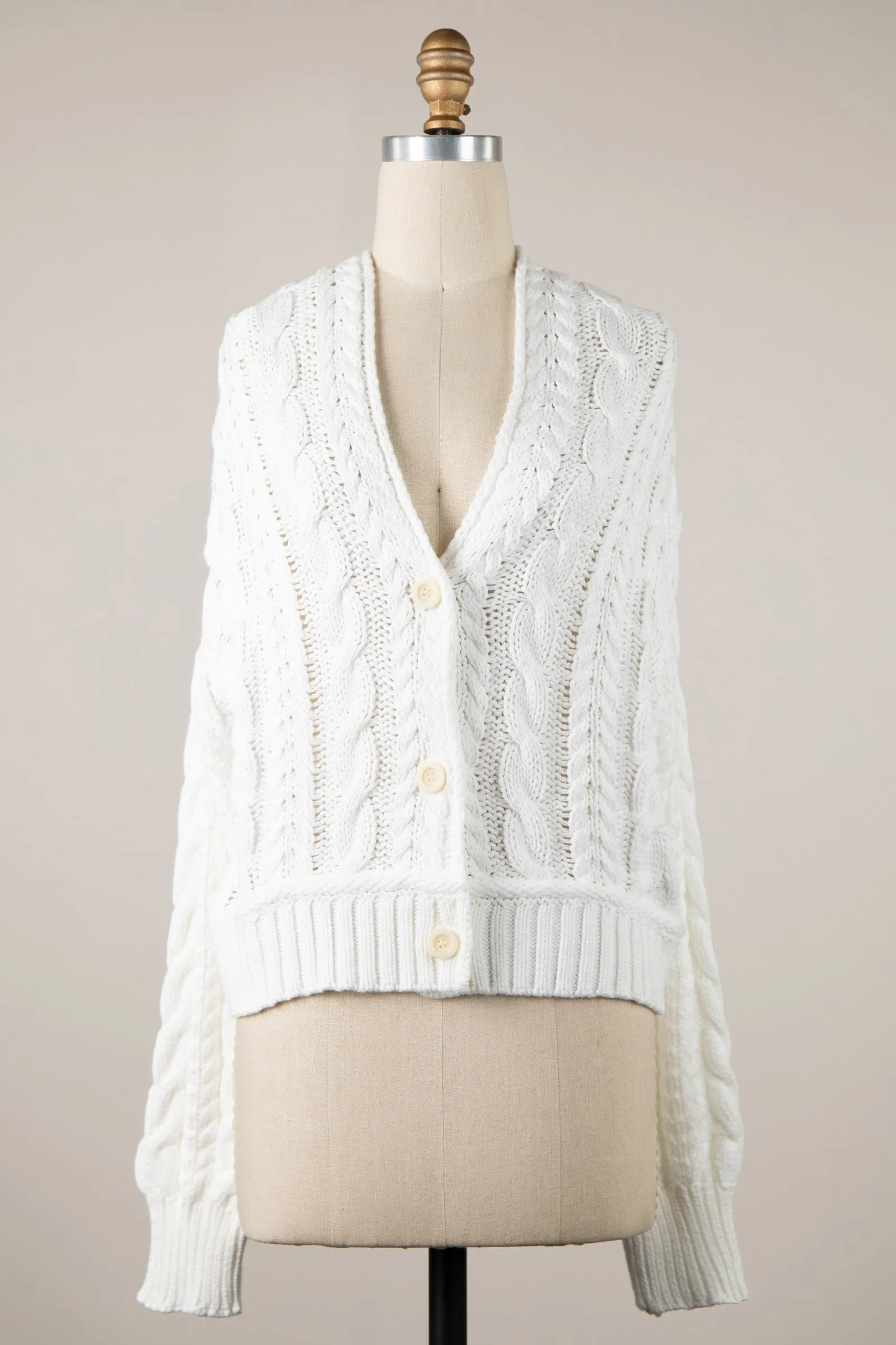 Chilton White Cable Knit Cardigan Sweater sold by Boho Pink