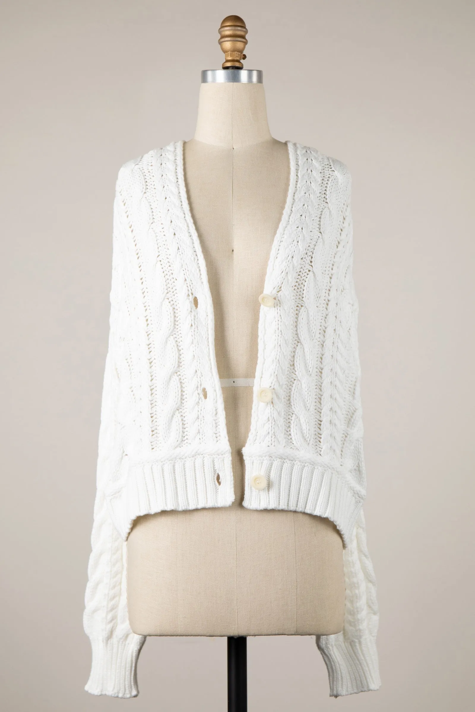 Chilton White Cable Knit Cardigan Sweater sold by Boho Pink product image thumbnail 2