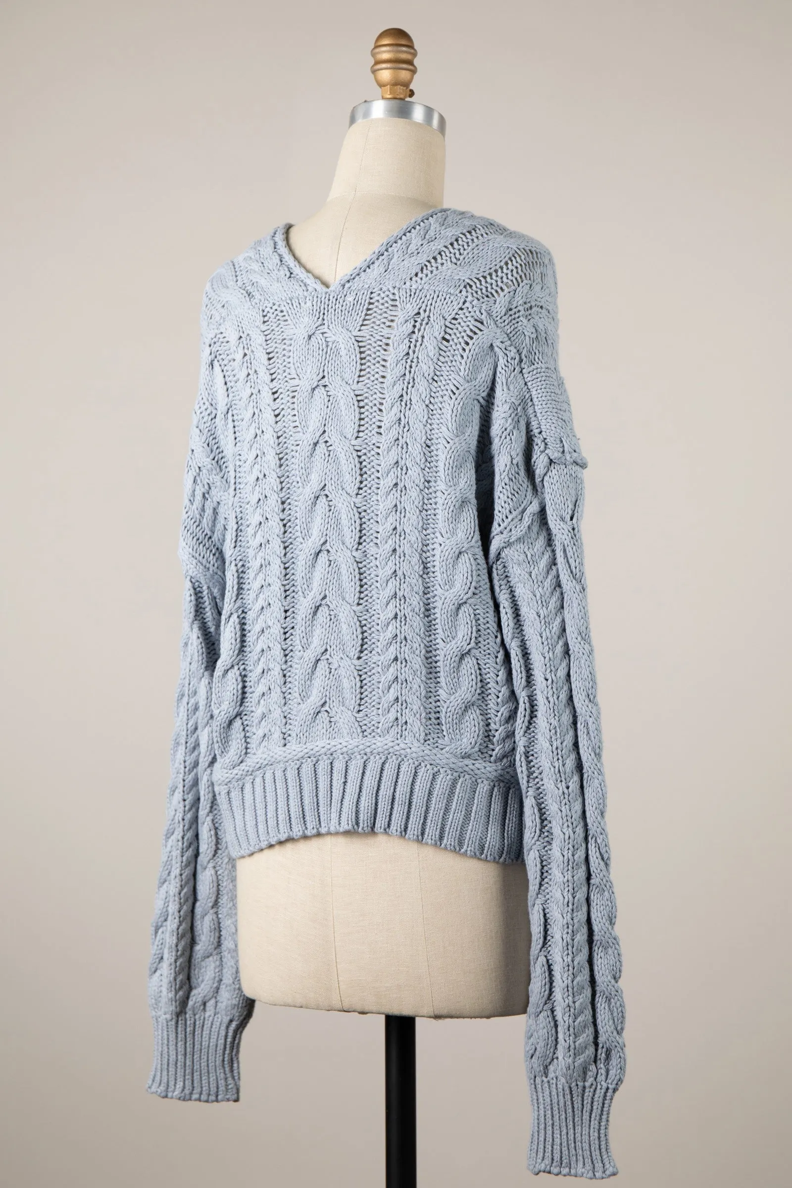 Chilton Dusty Blue Cable Knit Cardigan Sweater sold by Boho Pink product image thumbnail 2
