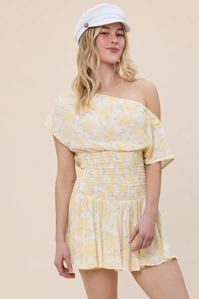 Roya Yellow Floral Drop Waist Mini sold by Boho Pink