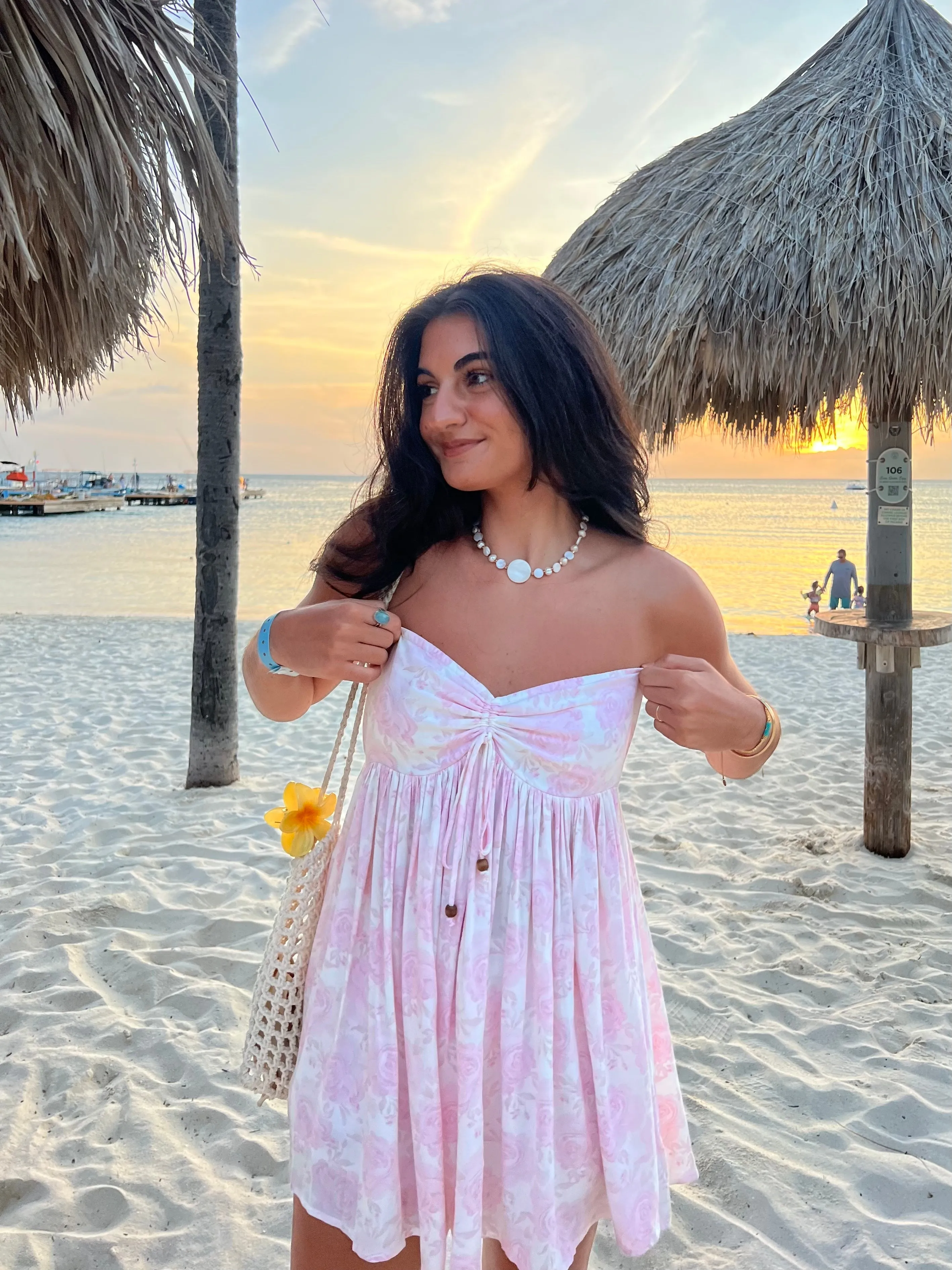 Lena Light Pink Floral Print Strapless Mini Dress sold by Boho Pink product image thumbnail 3