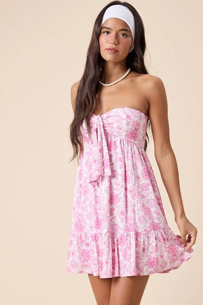 Sammie Power Pink Floral Strapless Mini Dress sold by Boho Pink