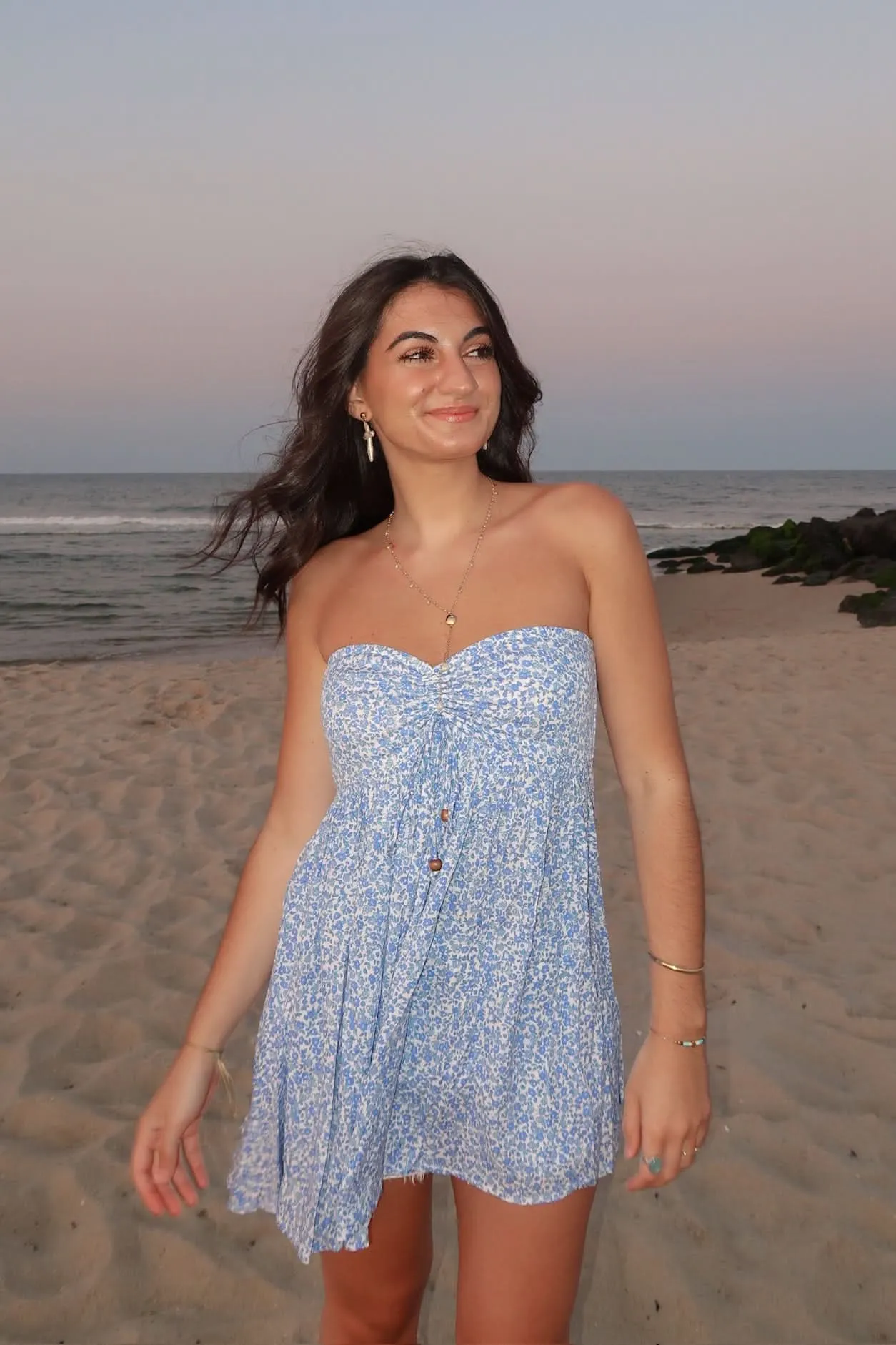 Lena Blue Floral Print Strapless Mini Dress sold by Boho Pink product image thumbnail 4