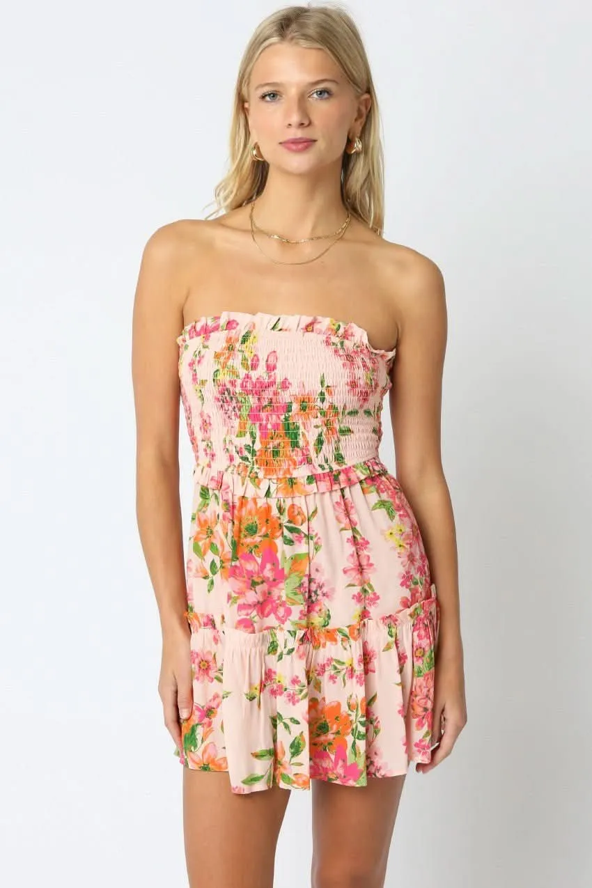 Fresia Pink Floral Strapless Dress sold by Boho Pink