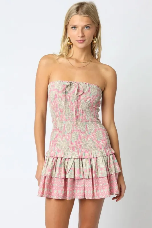 Aimee Pink Floral Strapless Mini Dress sold by Boho Pink