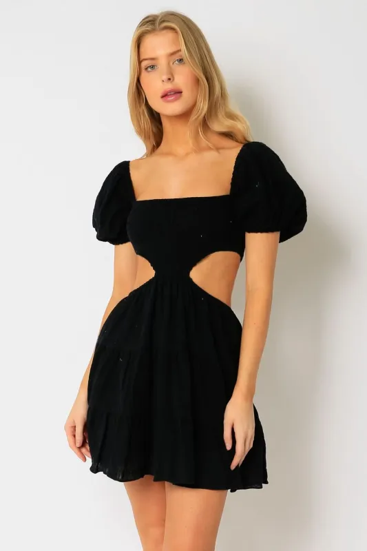 Lindsey Black Cutout Puff Sleeve Dress made by Olivaceous