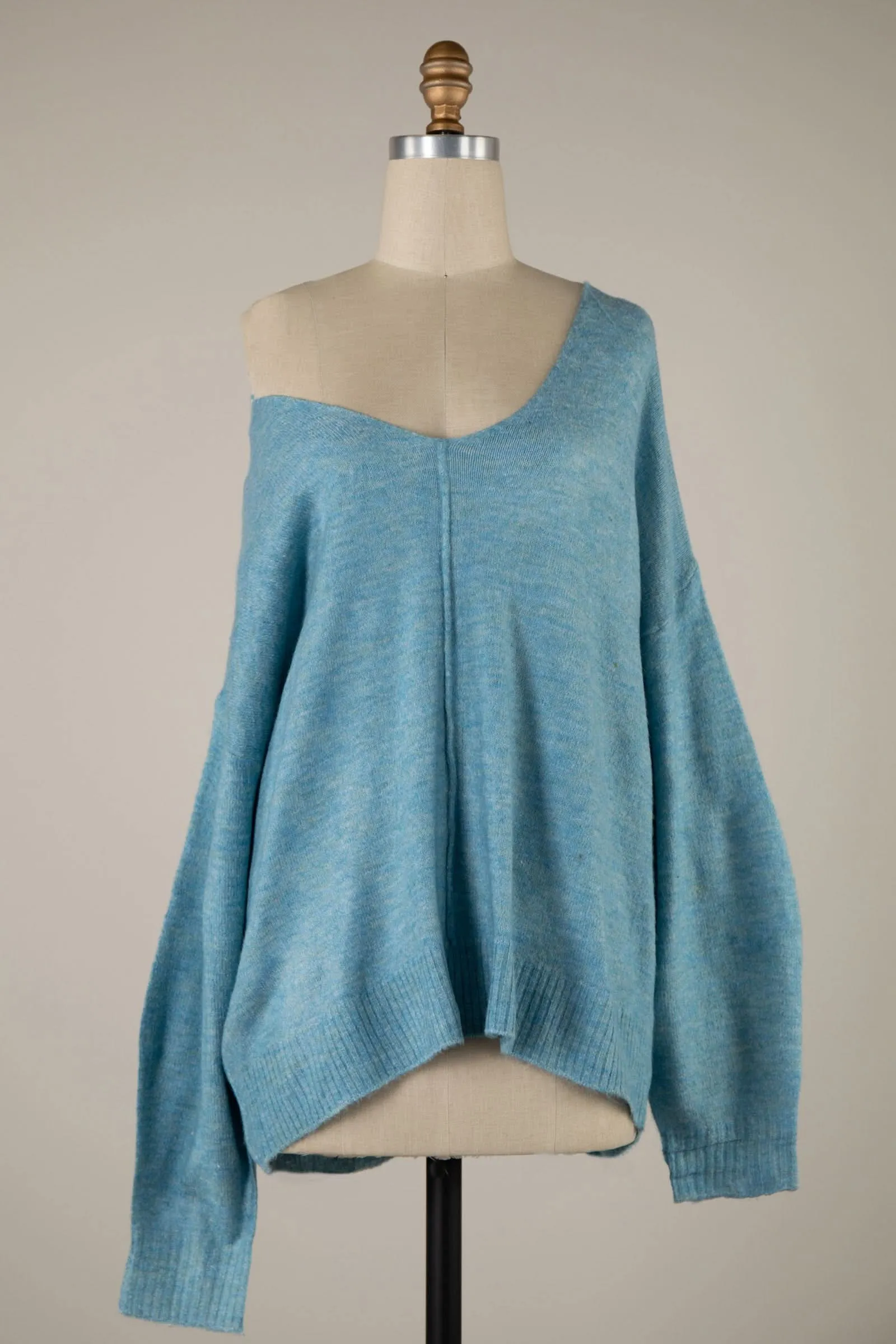 Sylvie Blue V-Neck Sweater sold by Boho Pink